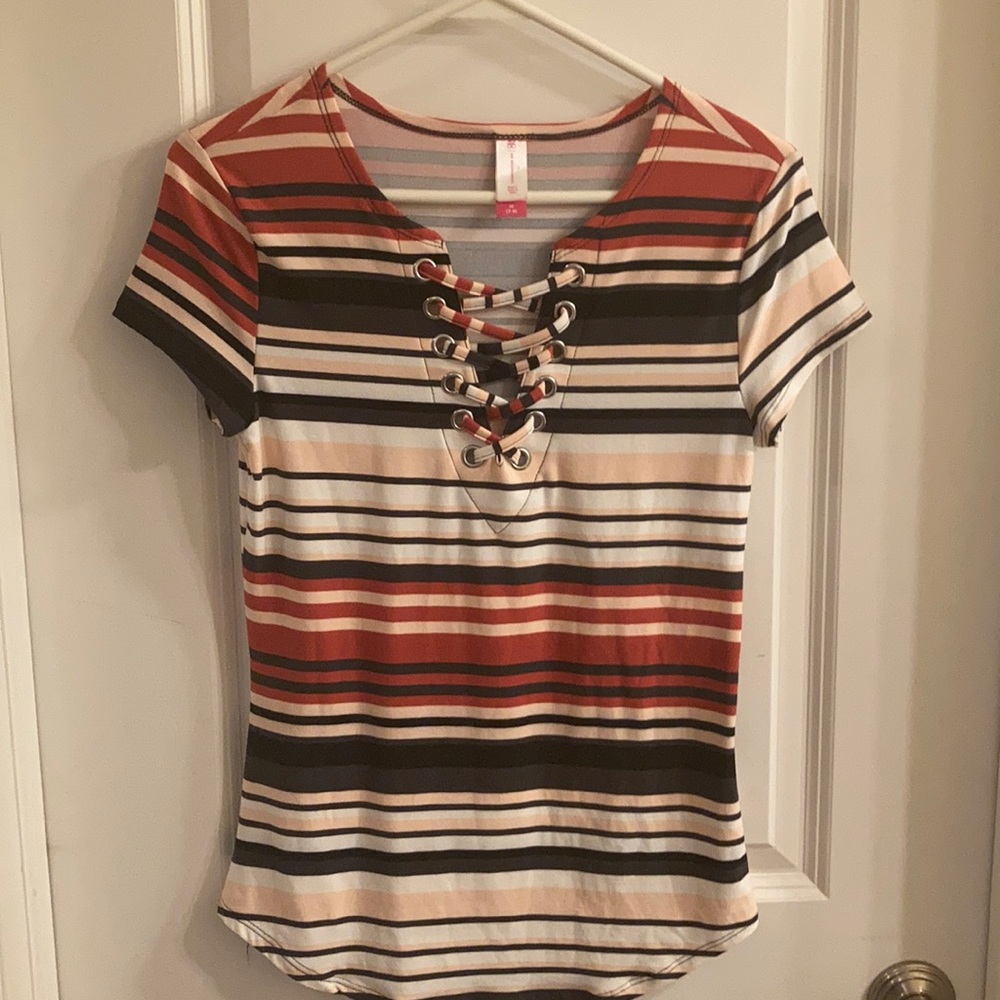 Striped lace front detail shirt
